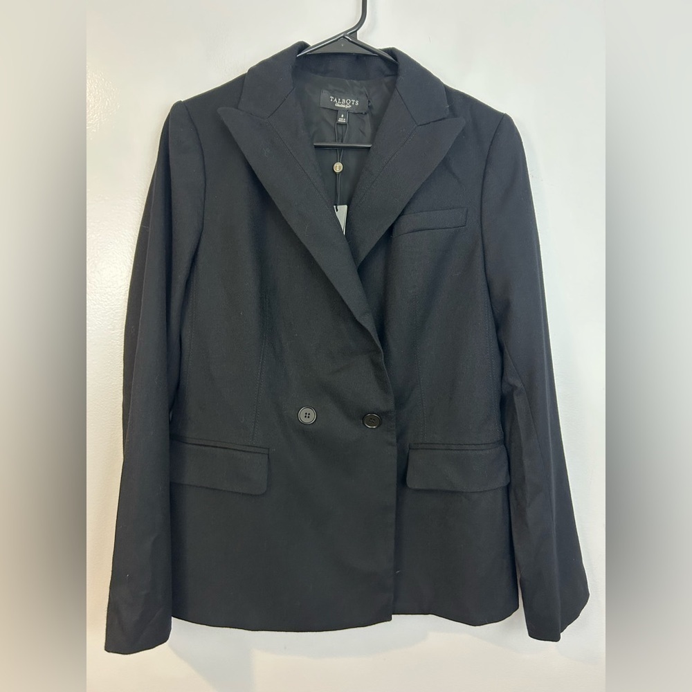 NWT Talbots Kate Fit Romantically Curvy Double Breasted Black Wool Blazer Size 8